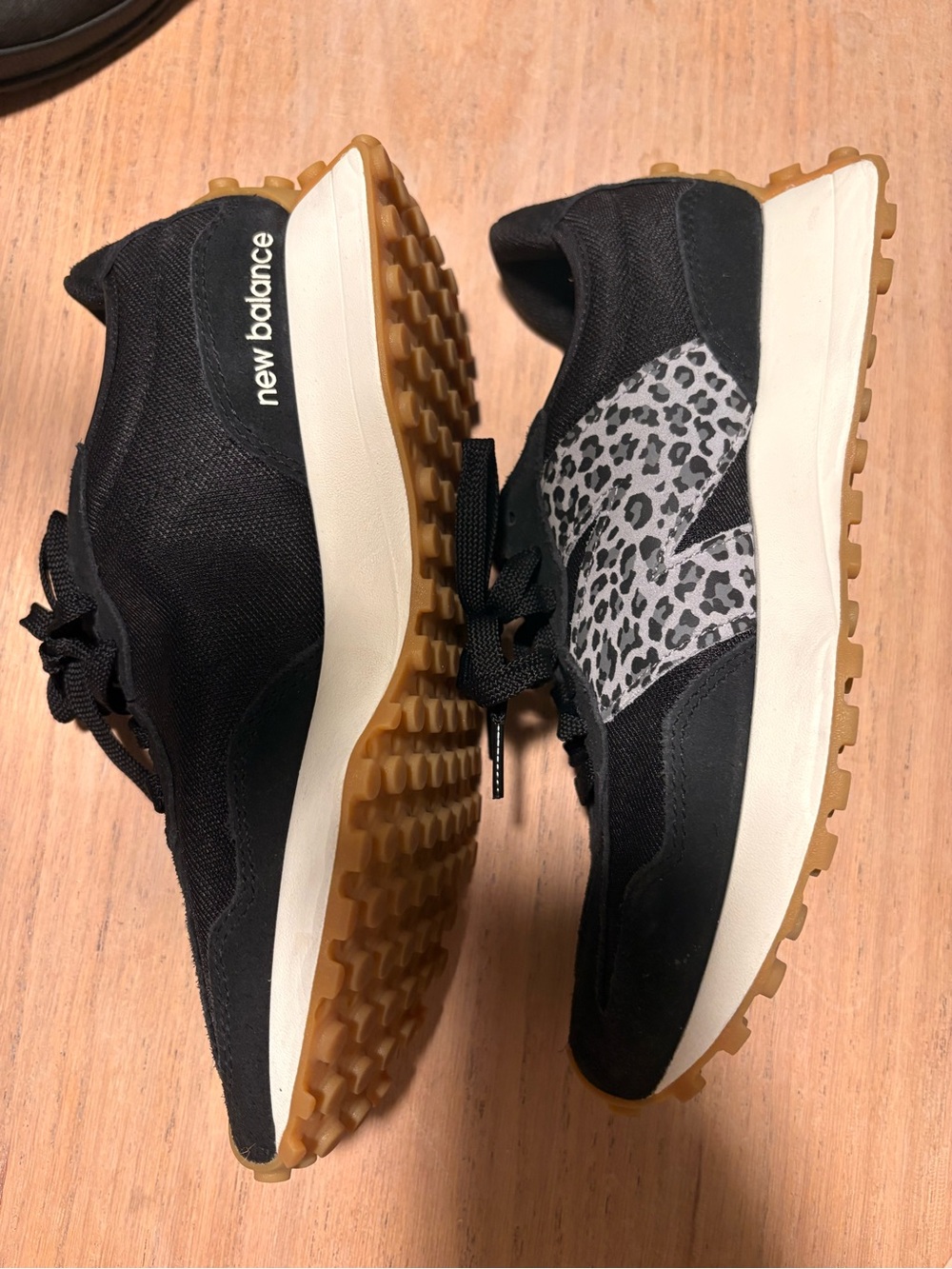 New Balance Women's Black Leopard Accent Sneakers with Gum Sole
